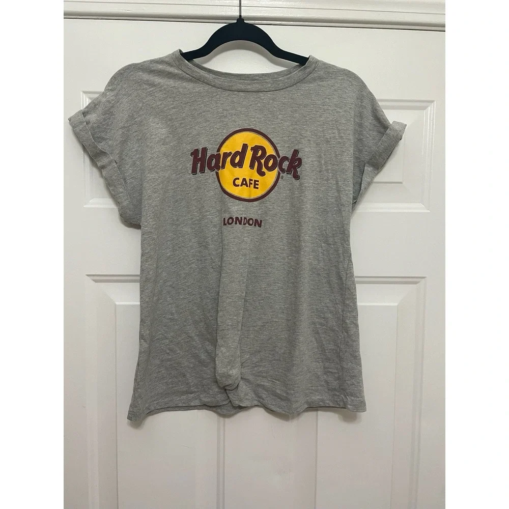 Womens size S Gray Hard Rock Cafe London Knotted T-shirt Casual 90s Retro